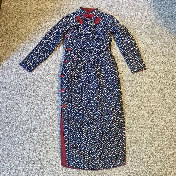 Pegasus Fly House Vintage Floral Chinese Qipao Dress Size XS Theater Quilted - Picture 1 of 11